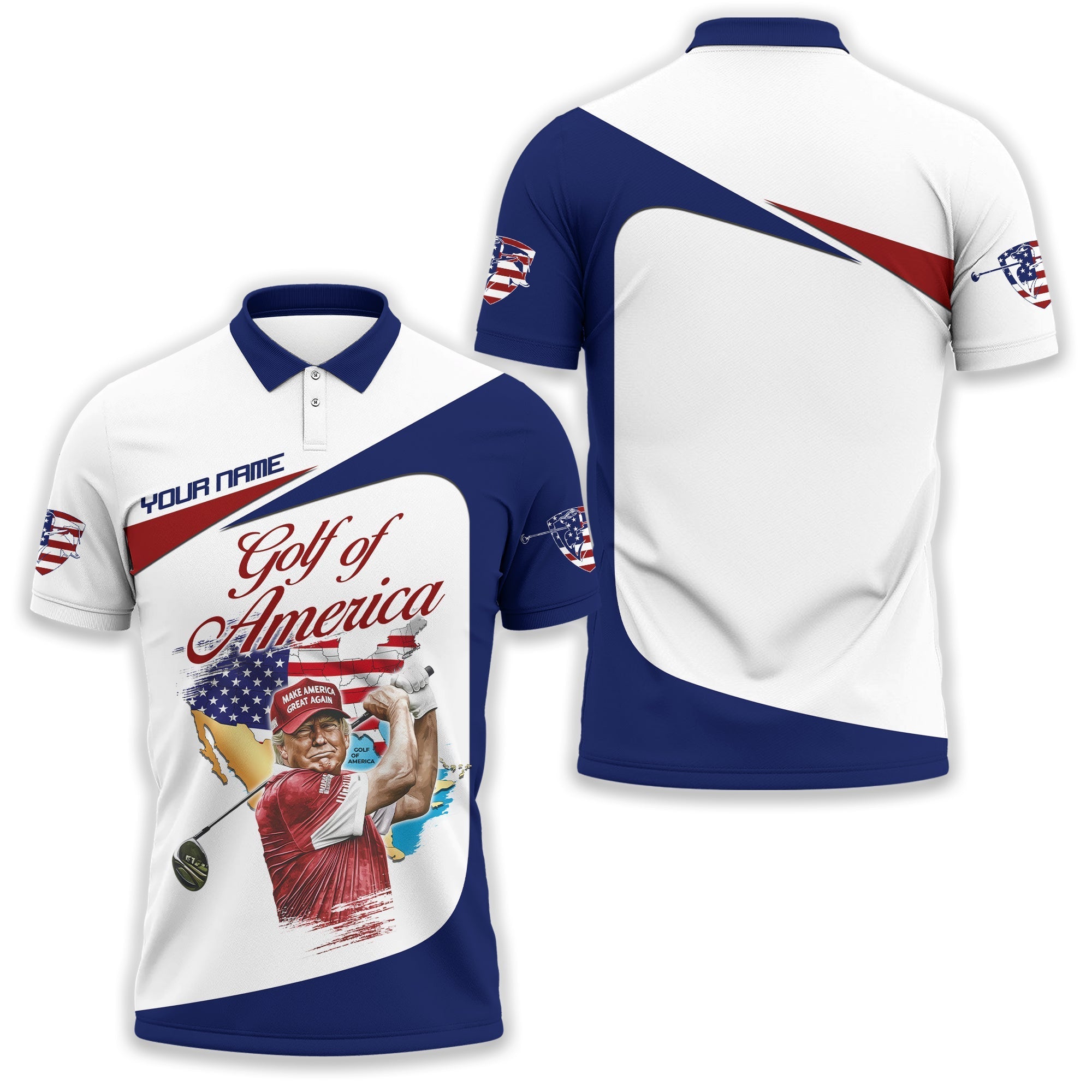 Trump Golf Of America Custom Men's Golf Polo ShirtGolfing Apparel, Gift For Golfers, US 250th Anniversary Golf Shirt