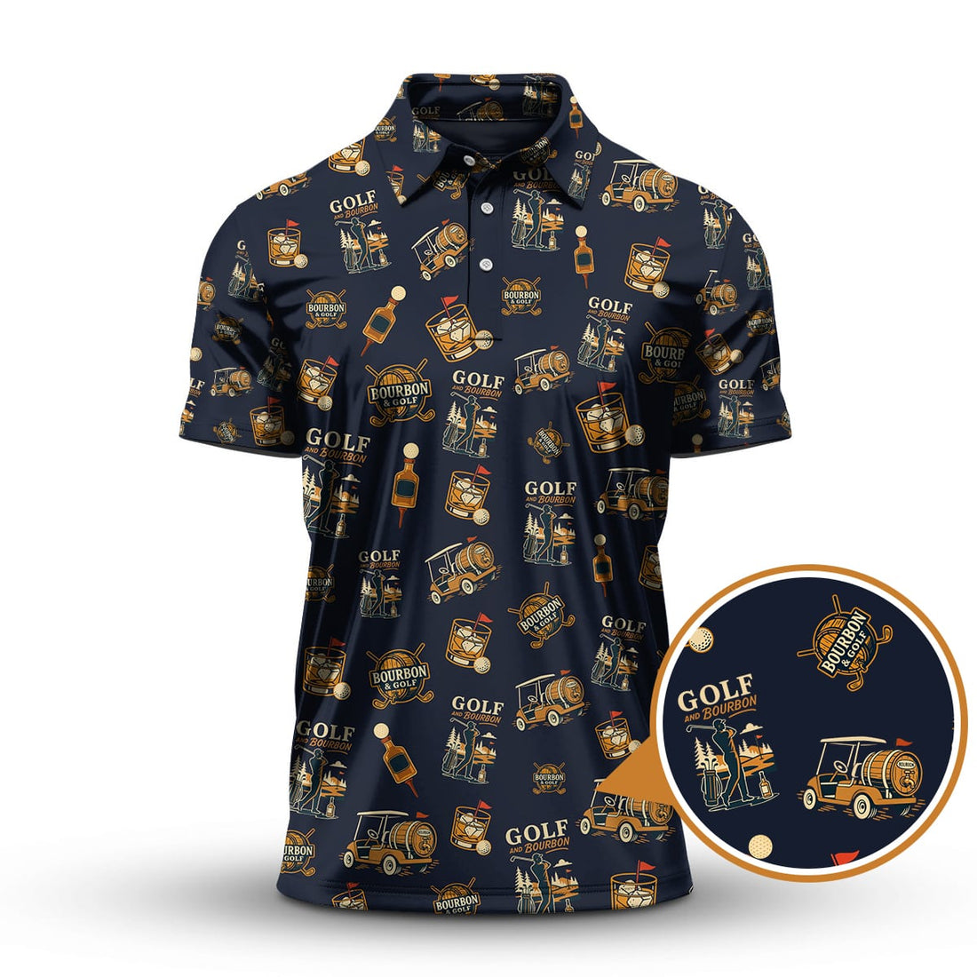 Golf and Bourbon Pattern Polos, Funny Bourbon Shirt For Men, Crazy Golf Shirts For Golfers