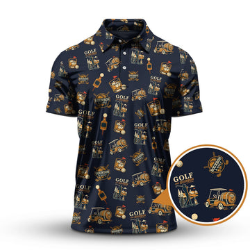 Golf and Bourbon Pattern Polos, Funny Bourbon Shirt For Men, Crazy Golf Shirts For Golfers