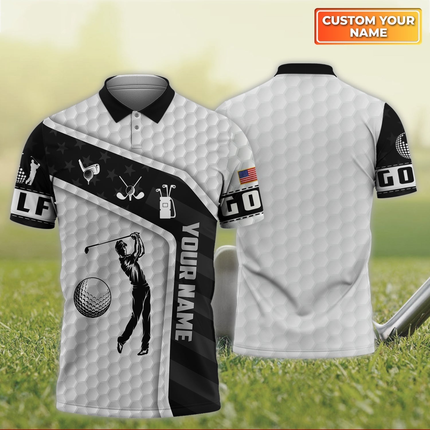 Black and White Golf Men's Golf Polo ShirtGolfing Apparel, Mens Golf Gift, Funny Golf Shirt