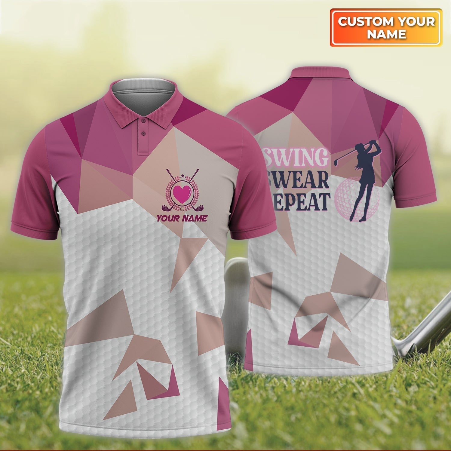 Swing Swear Repeat - Personalized Name 3D Polo ShirtGolfers