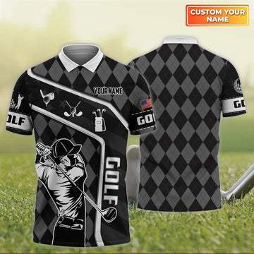 Caro Black and White Golf Men's Golf Polo ShirtGolfing Apparel, Mens Golf Gift, Funny Golf Shirt