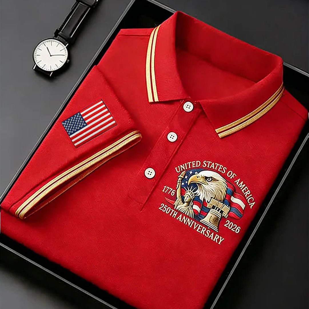 Bald Eagle American Flag 250 Years Red Golf Shirt, Patriotic 4th Of July Golf Shirt For Women