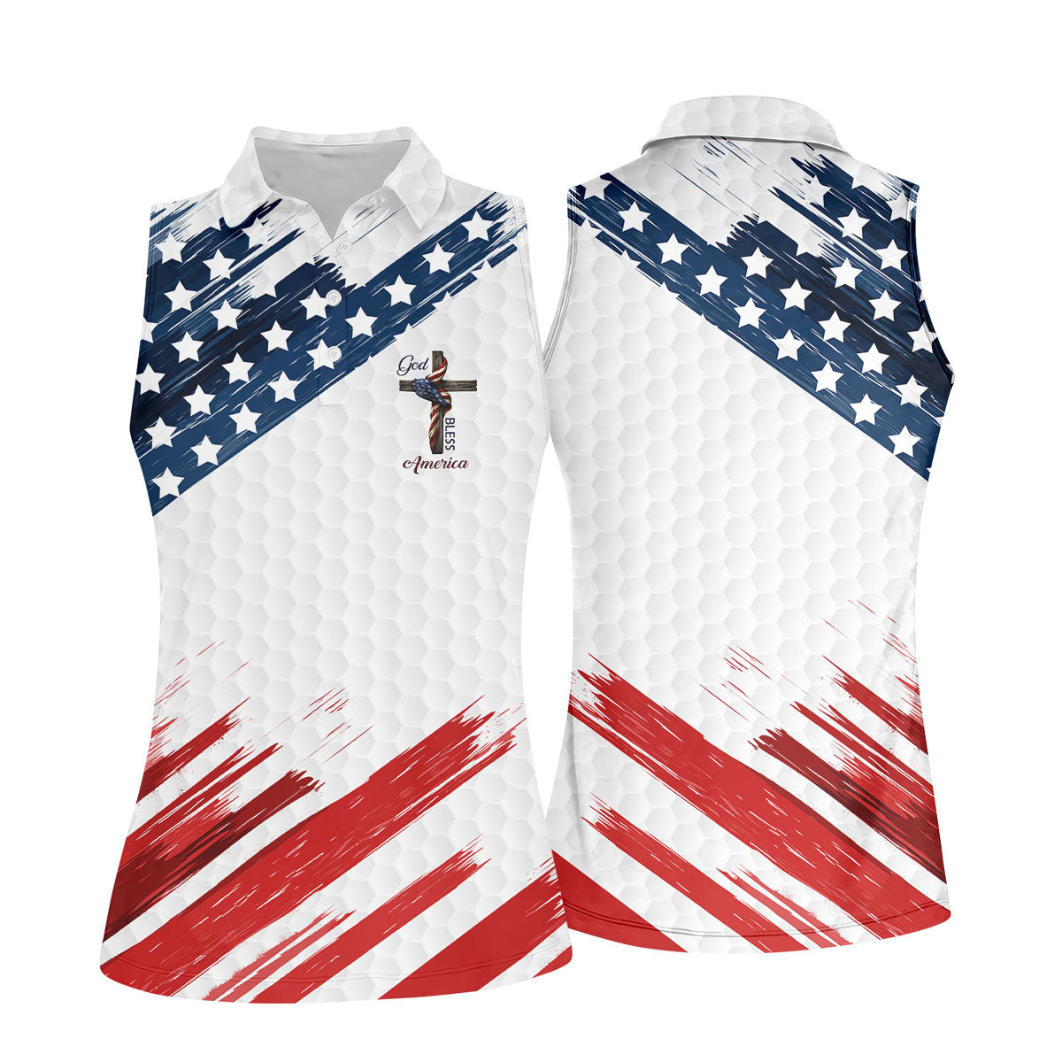 America 250 Anniversary Bald Eagle US Flag Brush White Golf Shirt, Patriotic 4th Of July Golf Shirt For Women