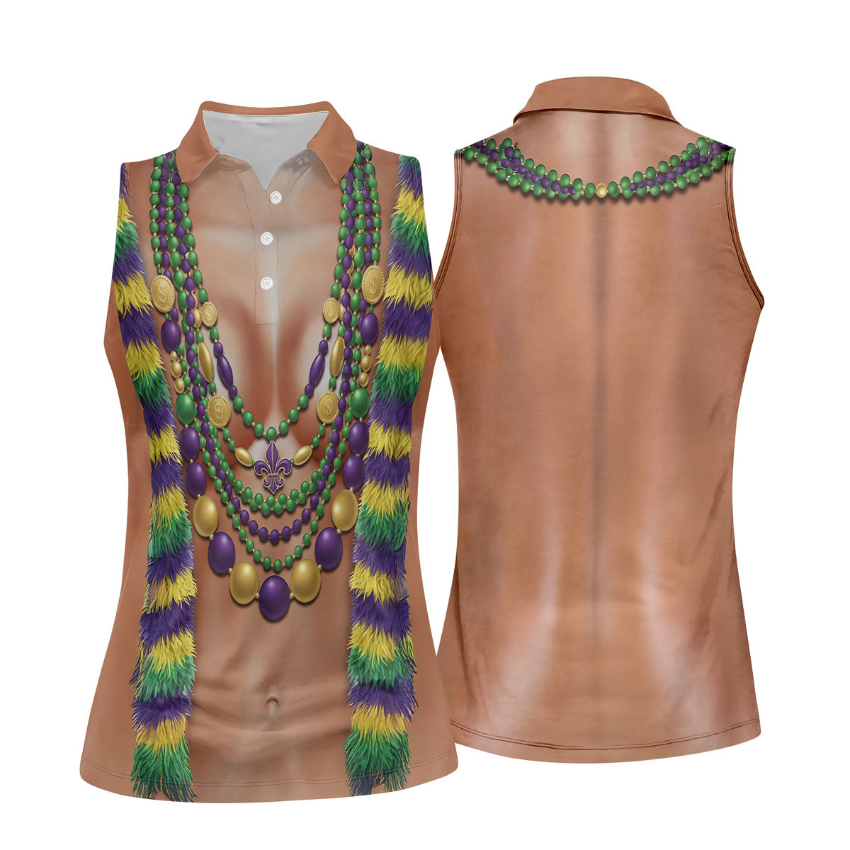 Funny 3D Print Mardi Gras Fleur De Lis Skin Color Women's Golf Tops, Fun Women's Golf Shirts, Ladies Golf Polos