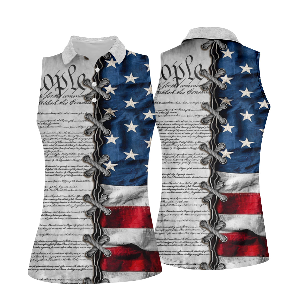 We The People Preamble Patriotic 4th Of July Grey Golf Shirt, 250th Anniversary Women's Golf Tops