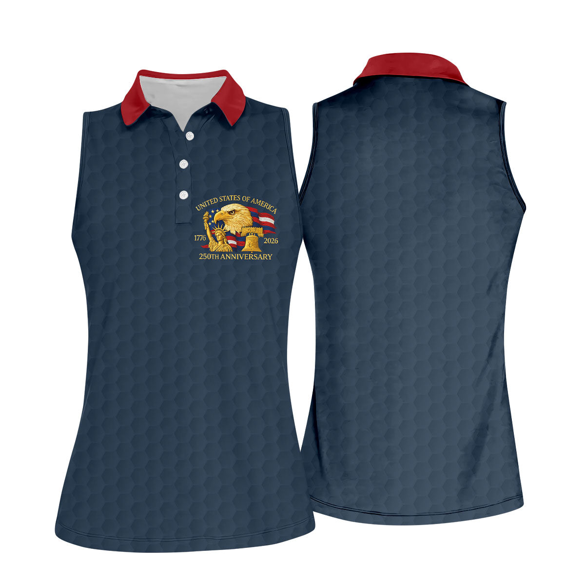 United States 250th Anniversary Patriotic Eagle Navy Custom Golf Shirts, 4th Of July Golf Shirt For Women