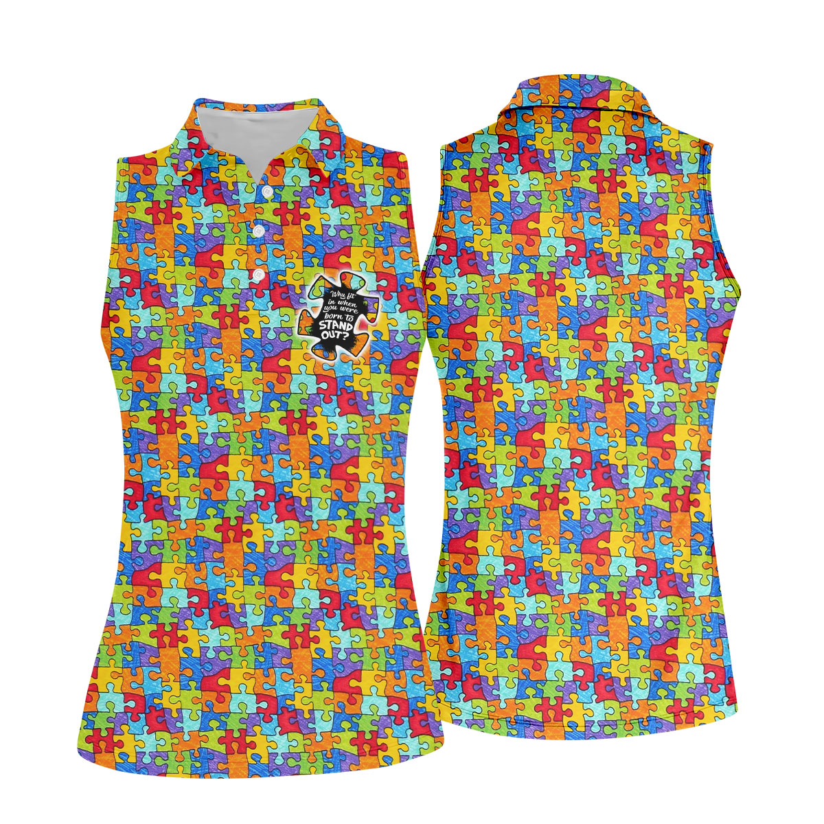 Why FIt In When You Were Born To Stand Out Autism Puzzle Women's Golf Shirts, Ladies Golf Polos