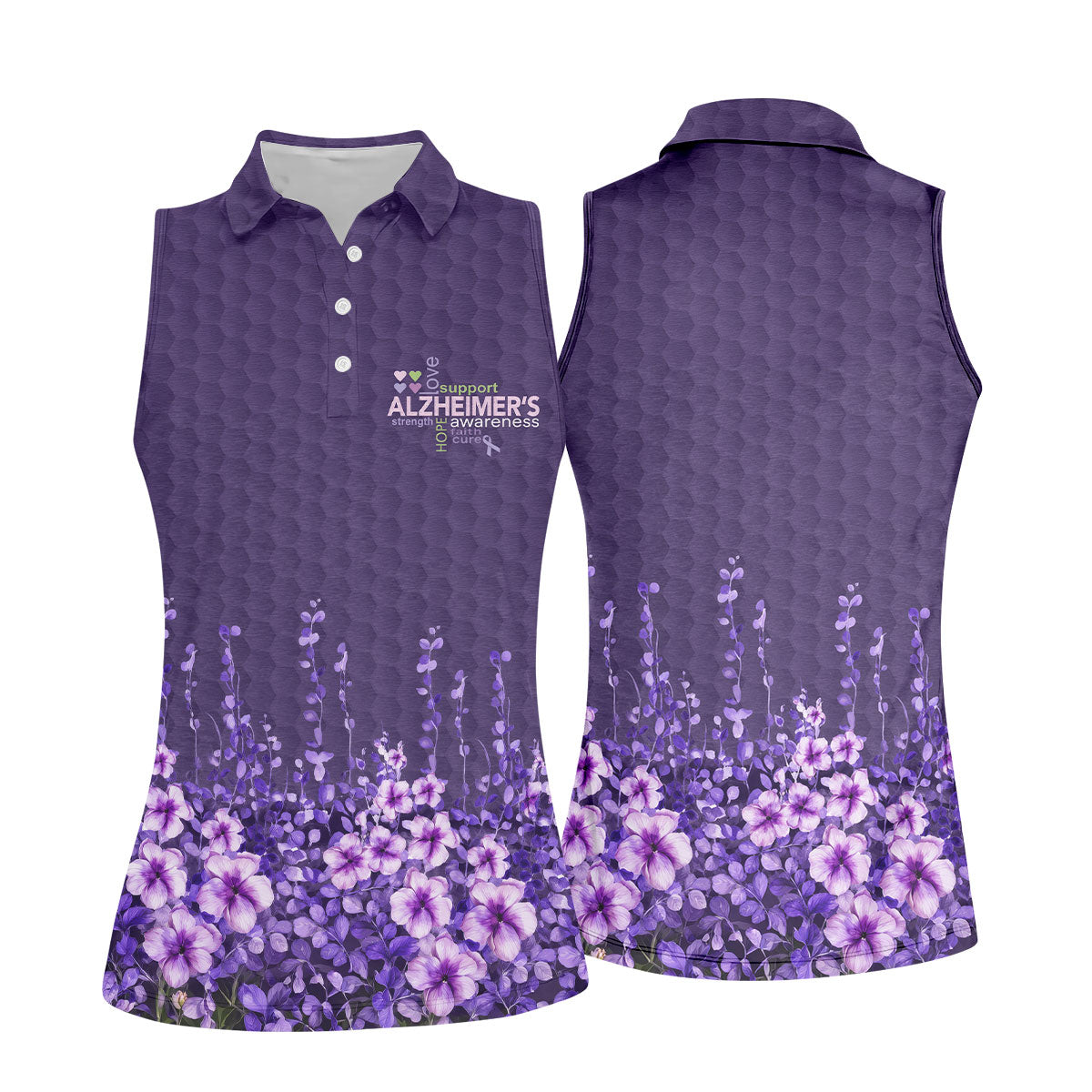 Purple Alzheimer's Awareness Floral Polo Shirt, Golf Shirts For Women, Women’s Golf Polo