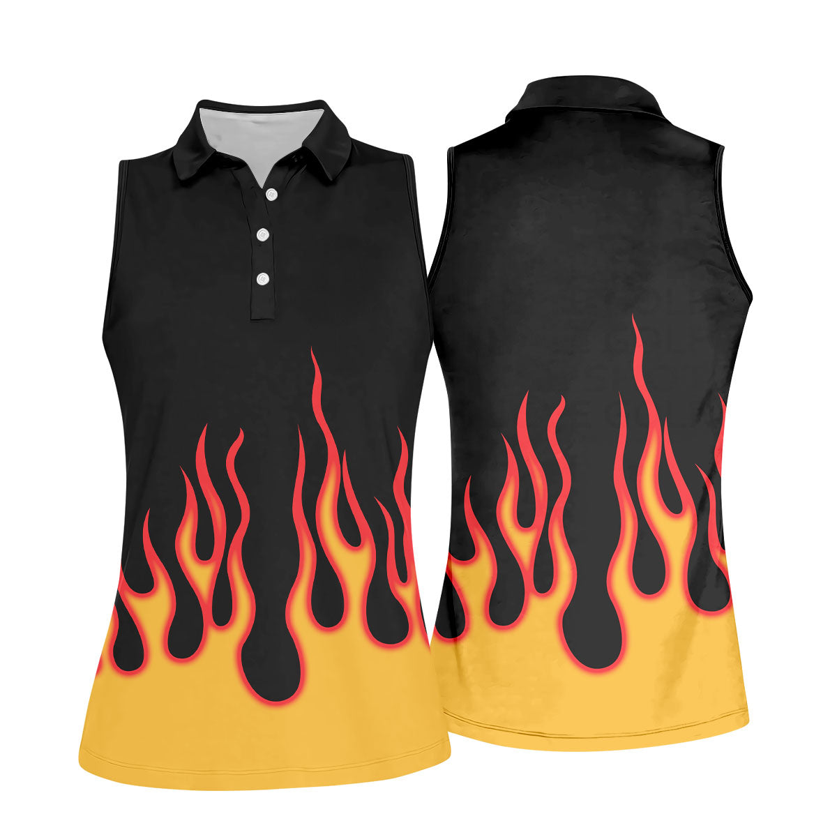 Retro Flame Fire Pattern Golf Shirt, Women's Golf Shirt, Hawaiian Golf Shirt