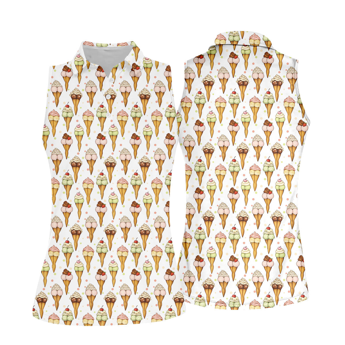 Adult Humor Ice Cream Golf Shirt, Funny Cone Pattern, Golf Shirt For Women