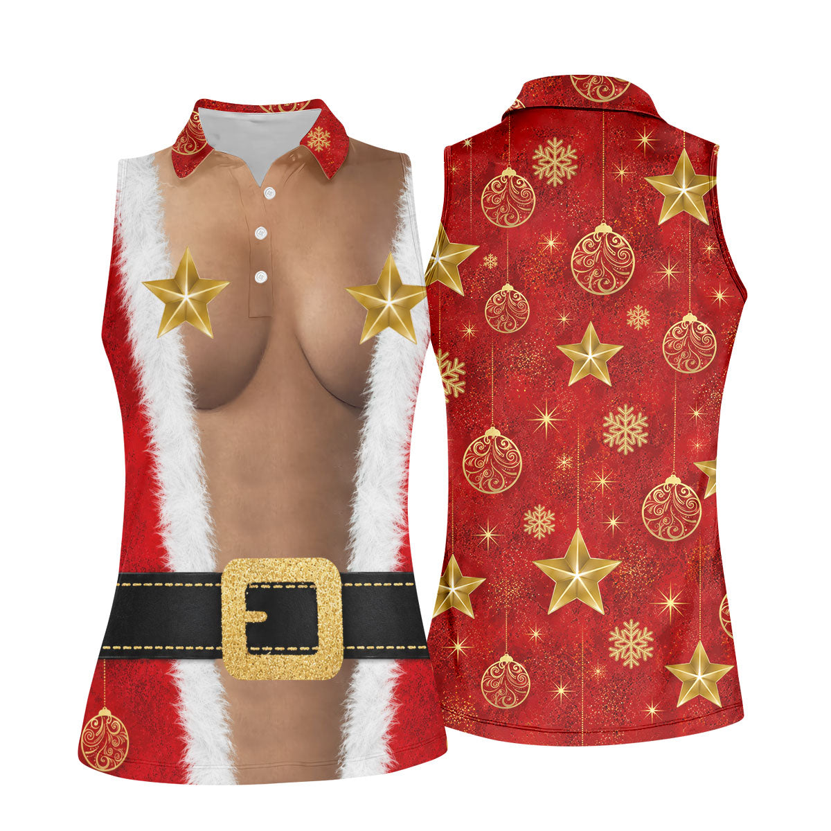 Christmas Santa Suit Gold Stars Polo Shirt, Women’s Golf Polo, Golf Tops For Women