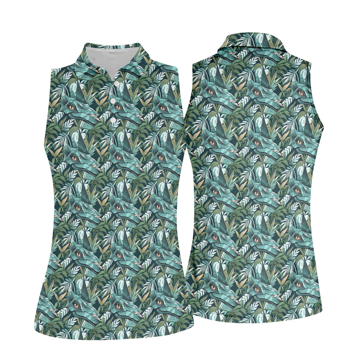 Dinosaur Head Tropical Vibe Women's Golf Tops, Women's Polo Shirt, Ladies Golf Shirts