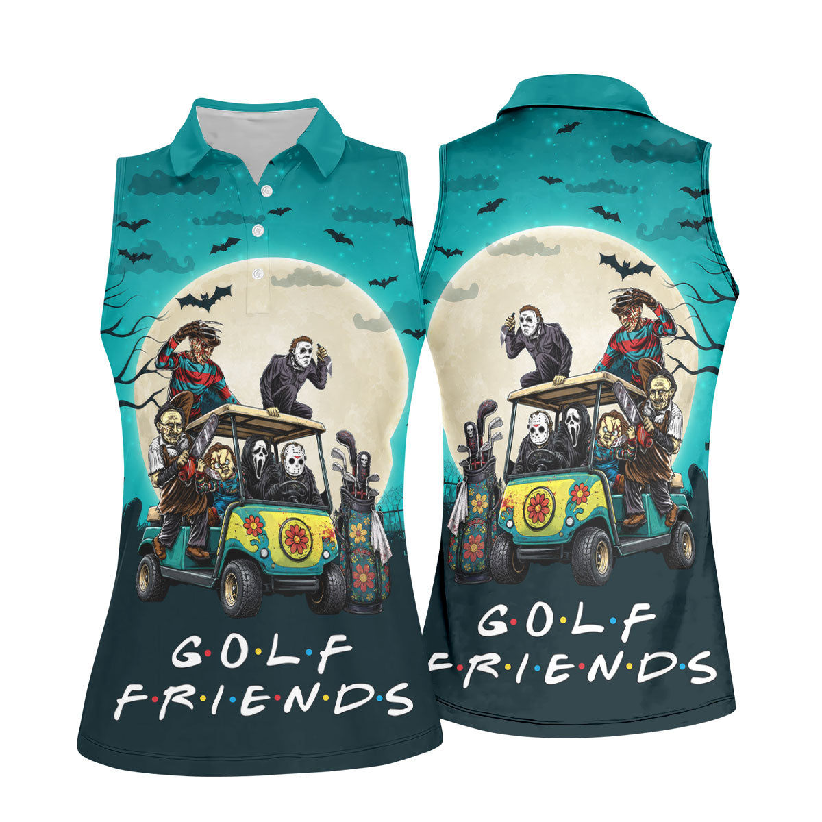 Horror Character Golf Cart Halloween Polo Shirt, Golf Shirts For Women, Halloween Shirt