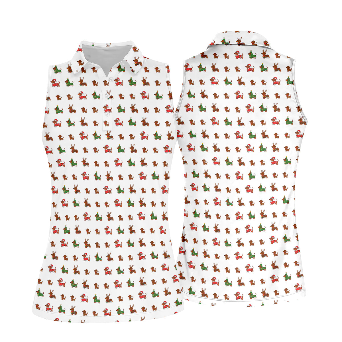 Christmas Dachshund Women's Golf Tops, Christmas Golf Shirt, Ladies Golf Polos, Golfing Apparel