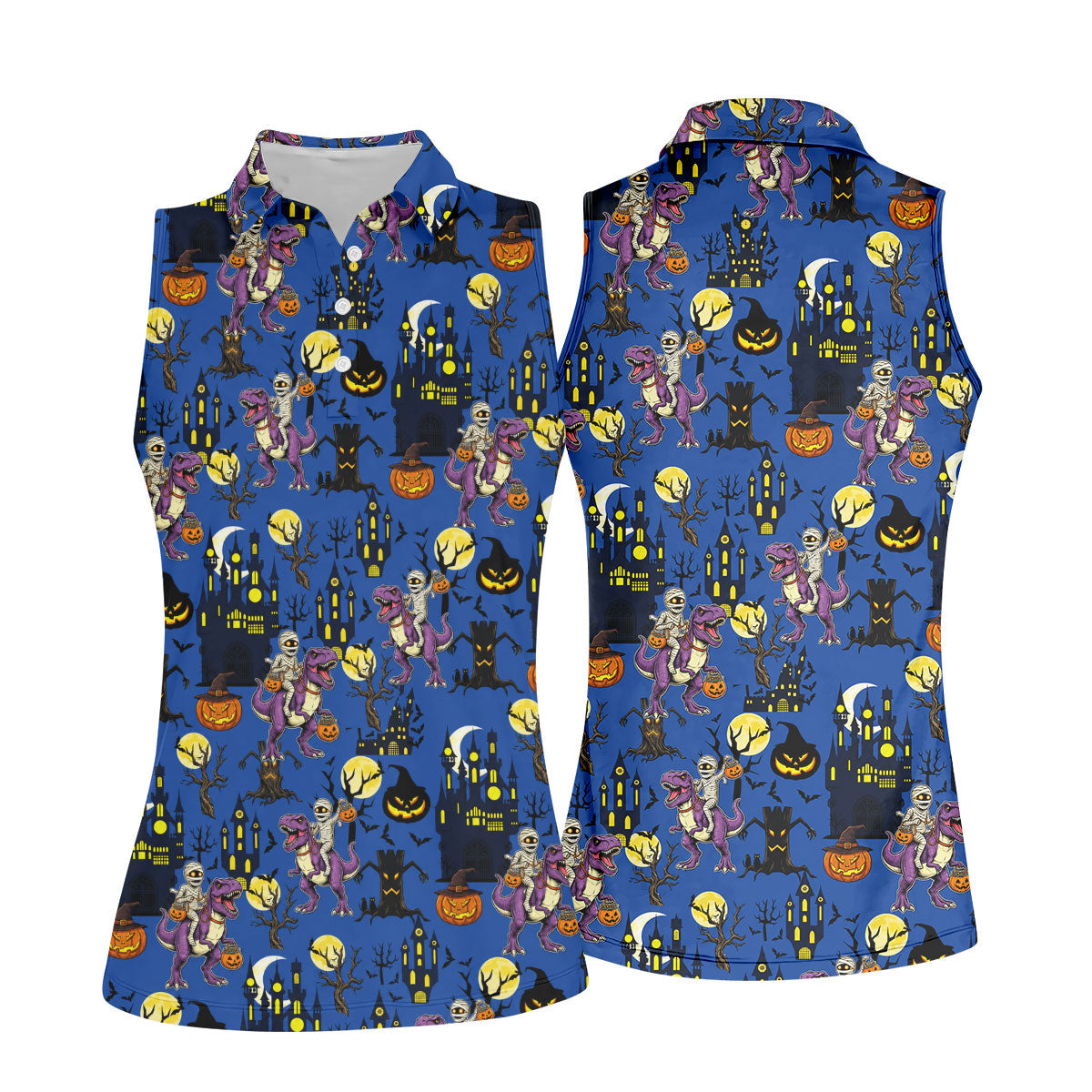 Dinosaur Mummy Pumpkin Halloween Polo Shirt, Golf Shirts For Women, Women’s Golf Apparel