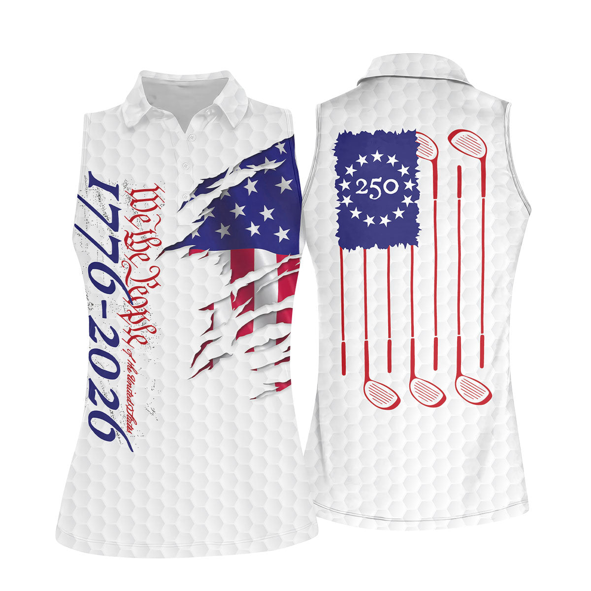 We The People 250 Anniversary 1776-2026 Distressed Flag Golf Shirt For Women, Patriotic 4th Of July Golf Shirt