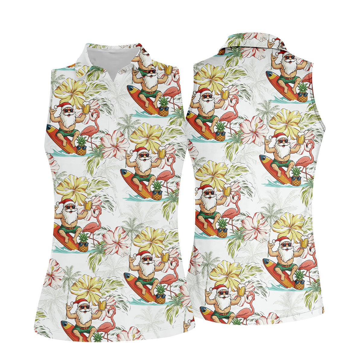 Surfing Santa Hawaiian Golf Shirt, Fun Women's Golf Shirts, Christmas Golf Shirt, Golf Gifts For Women