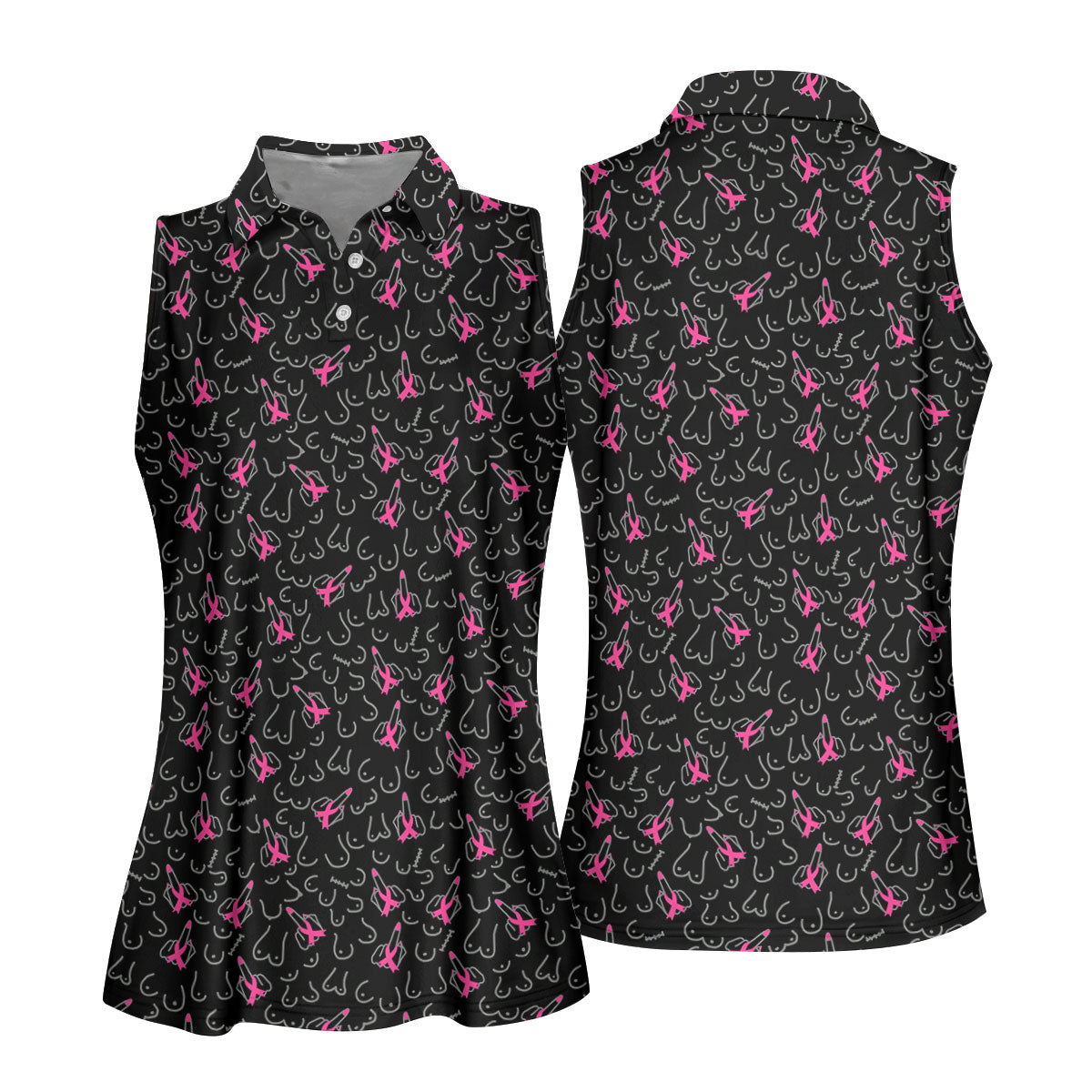 Breast Cancer Ribbon Middle Finger Polo Shirt, Women’s Golf Polo, Golf Shirts For Women
