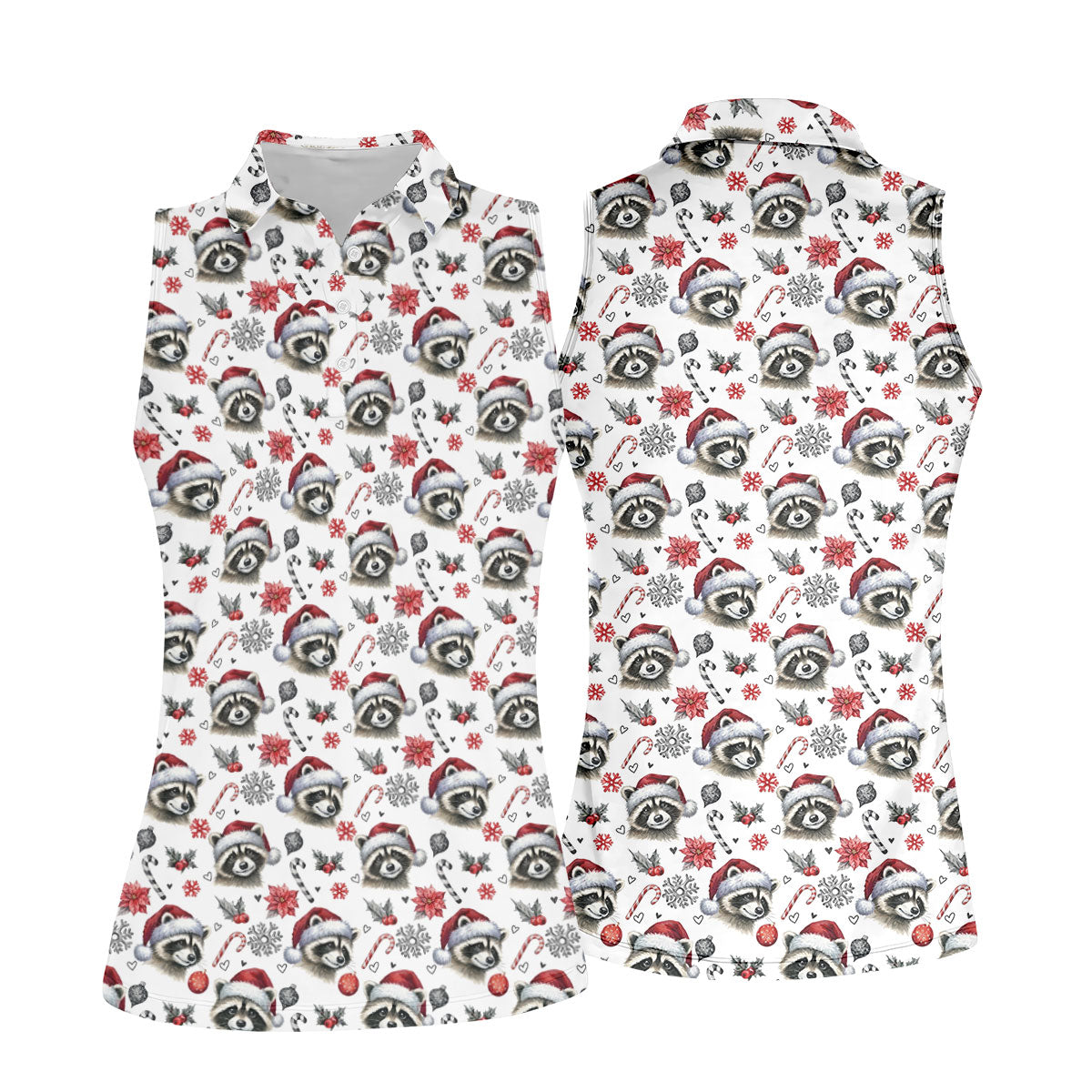 Christmas Raccoon Santa Hat Golf Polo Shirt, Women’s Golf Polo, Golf Tops For Women