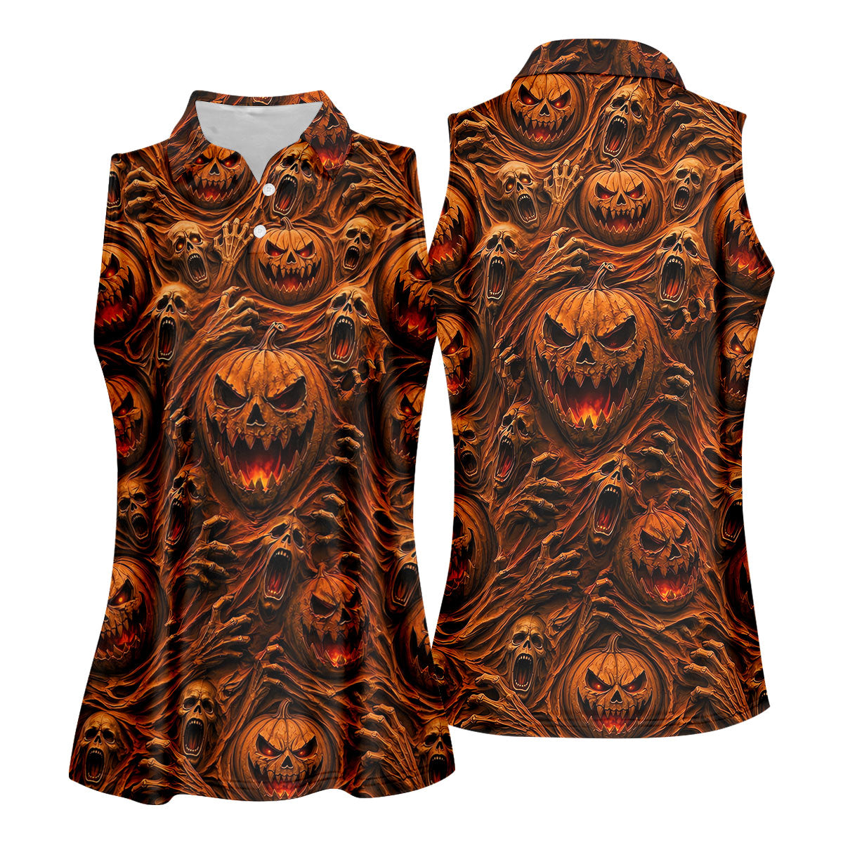 Halloween Evil Pumpkin Ghost Horror Character Polo Shirt, Golf Polo, Womens Golf Tops