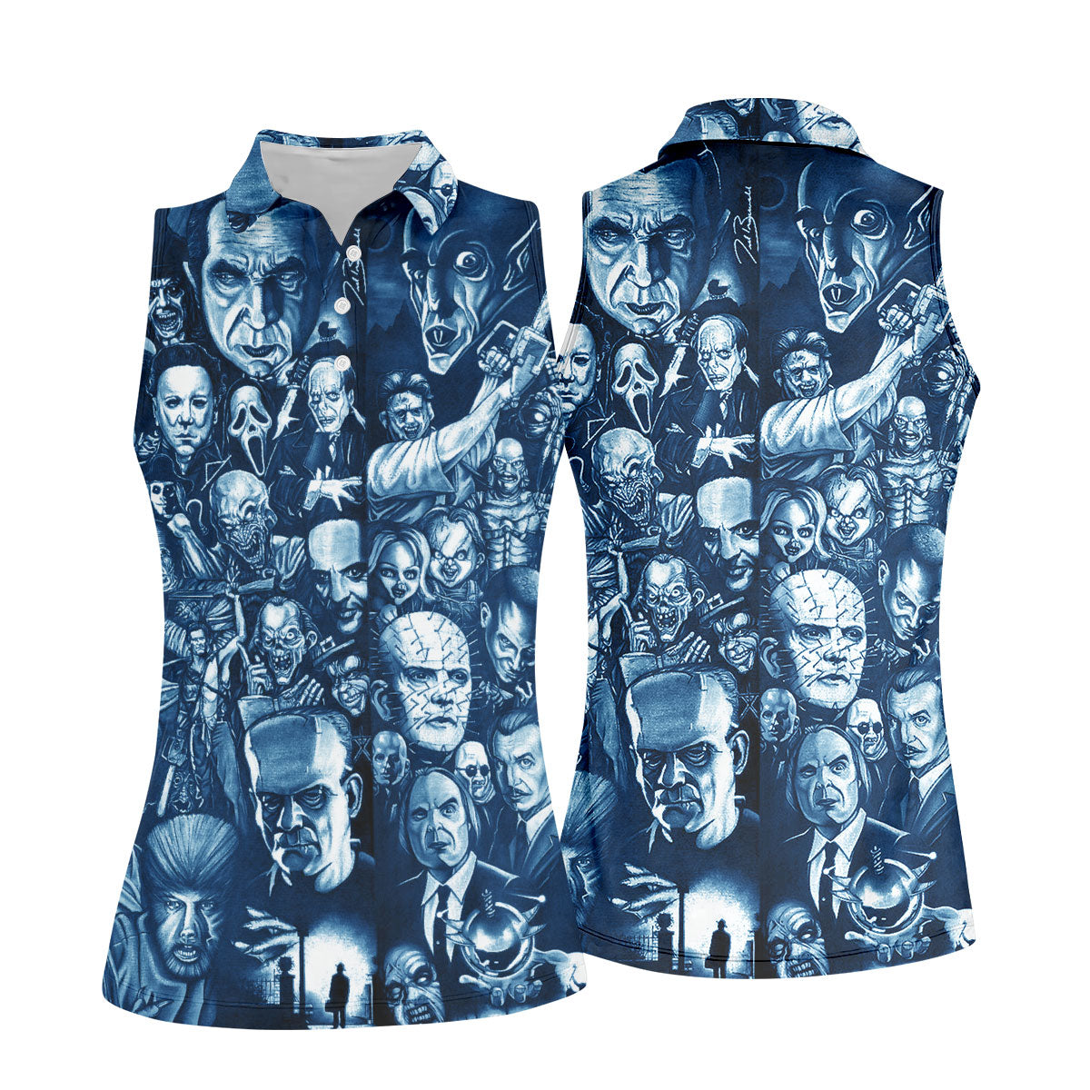 Horror Character Collage Halloween Polo Shirt, Printed Golf Shirt, Golf Tops For Women