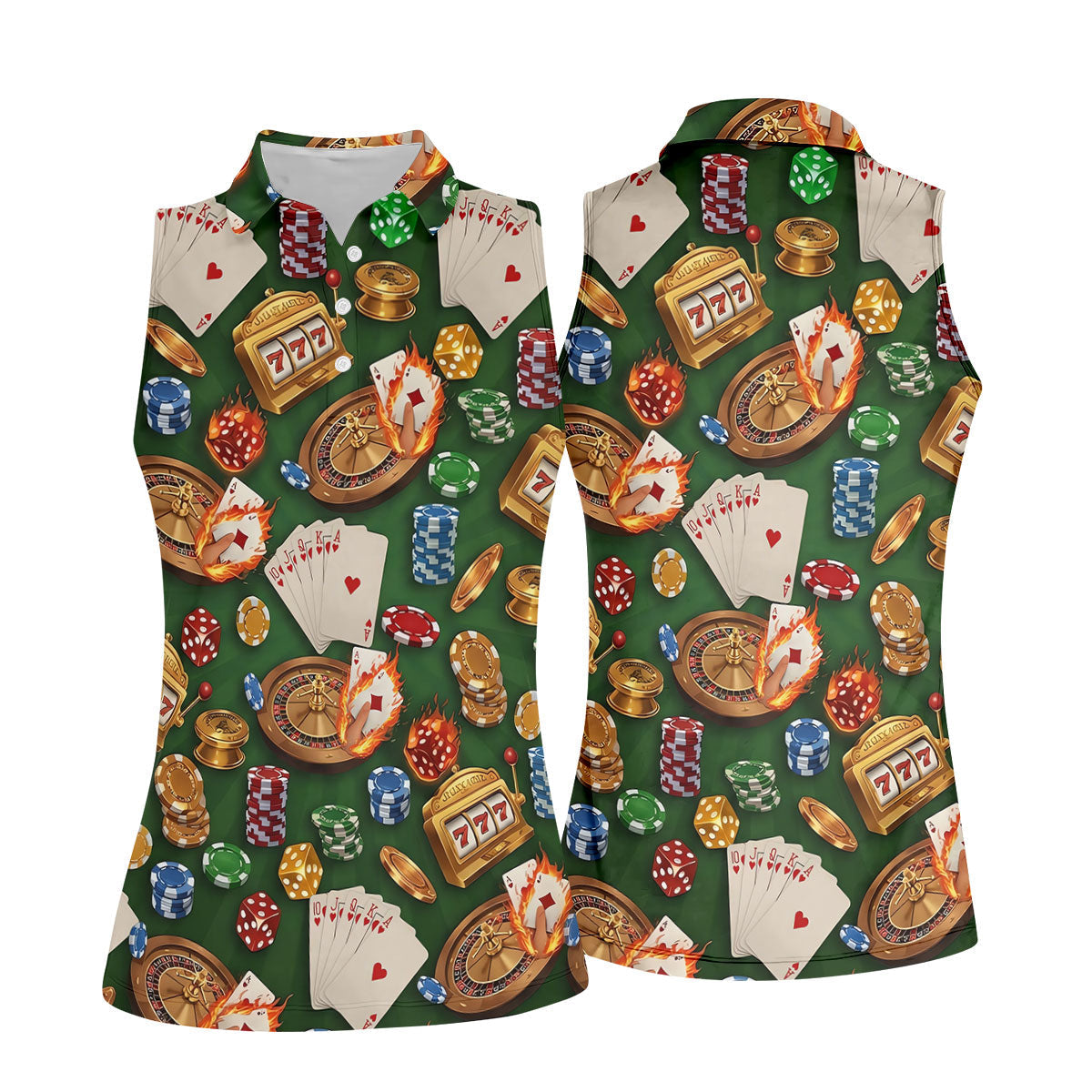 Casino Gambling Poker Golf Shirt For Women, Ladies Golf Shirts, Women's Sleeveless Golf Shirts