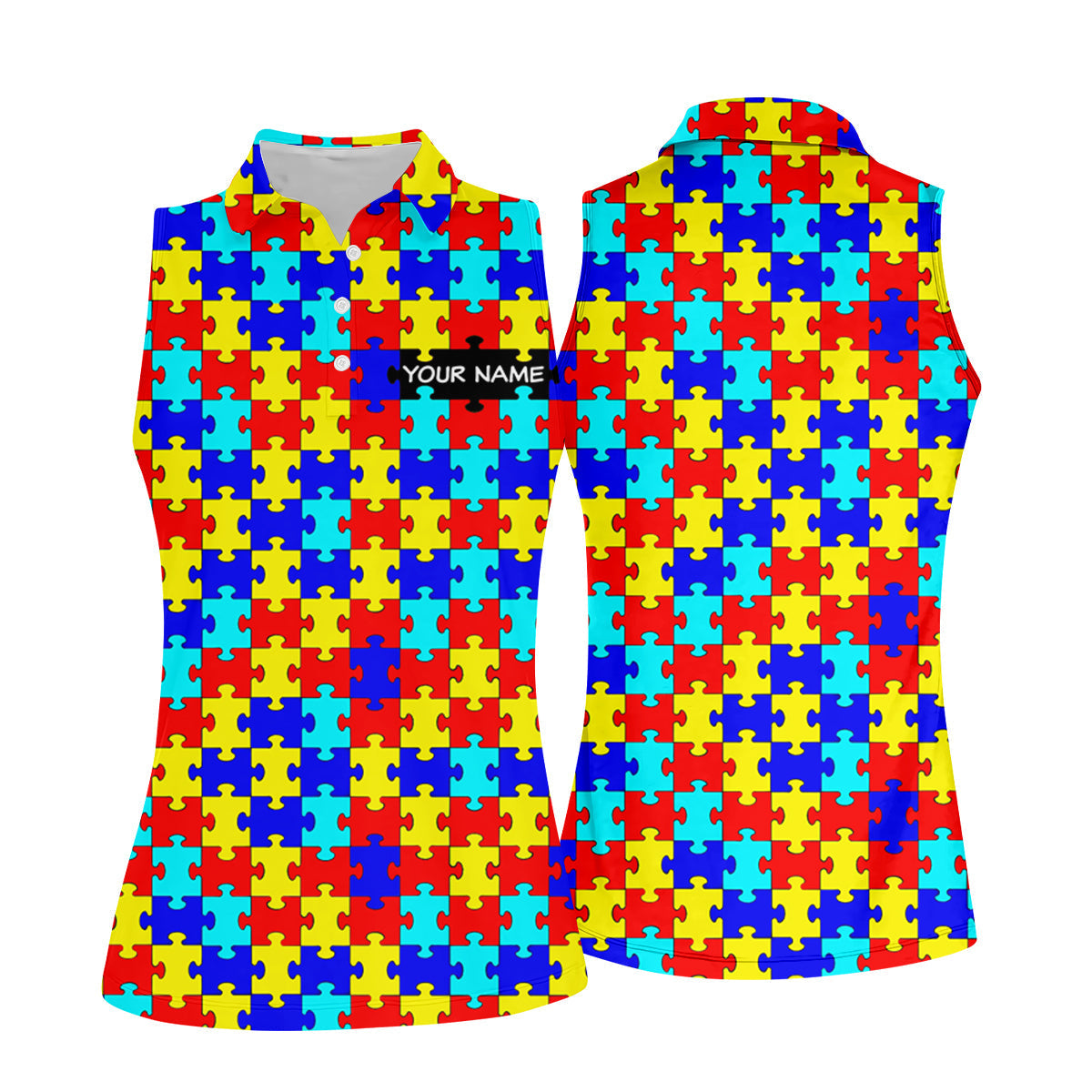 Autism Awareness Colorful Puzzle Pattern Ladies Golf Shirts, Golf Shirt For Women, Ladies Golf Polos