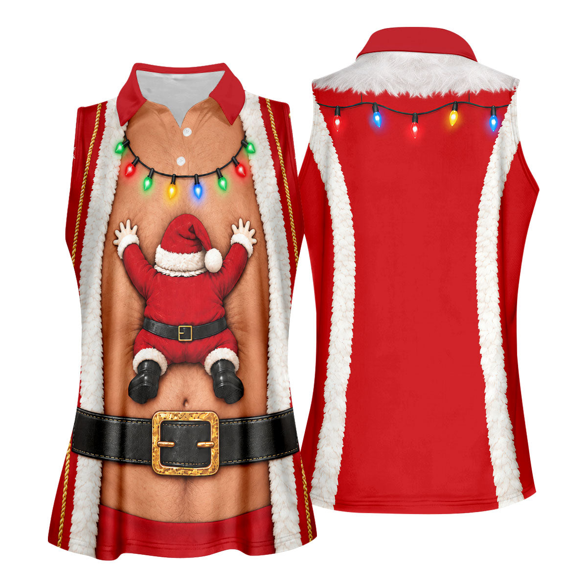 Santa Stuck In Belly Christmas Golf Shirt, Golf Shirts For Women, Womens Golf Tops