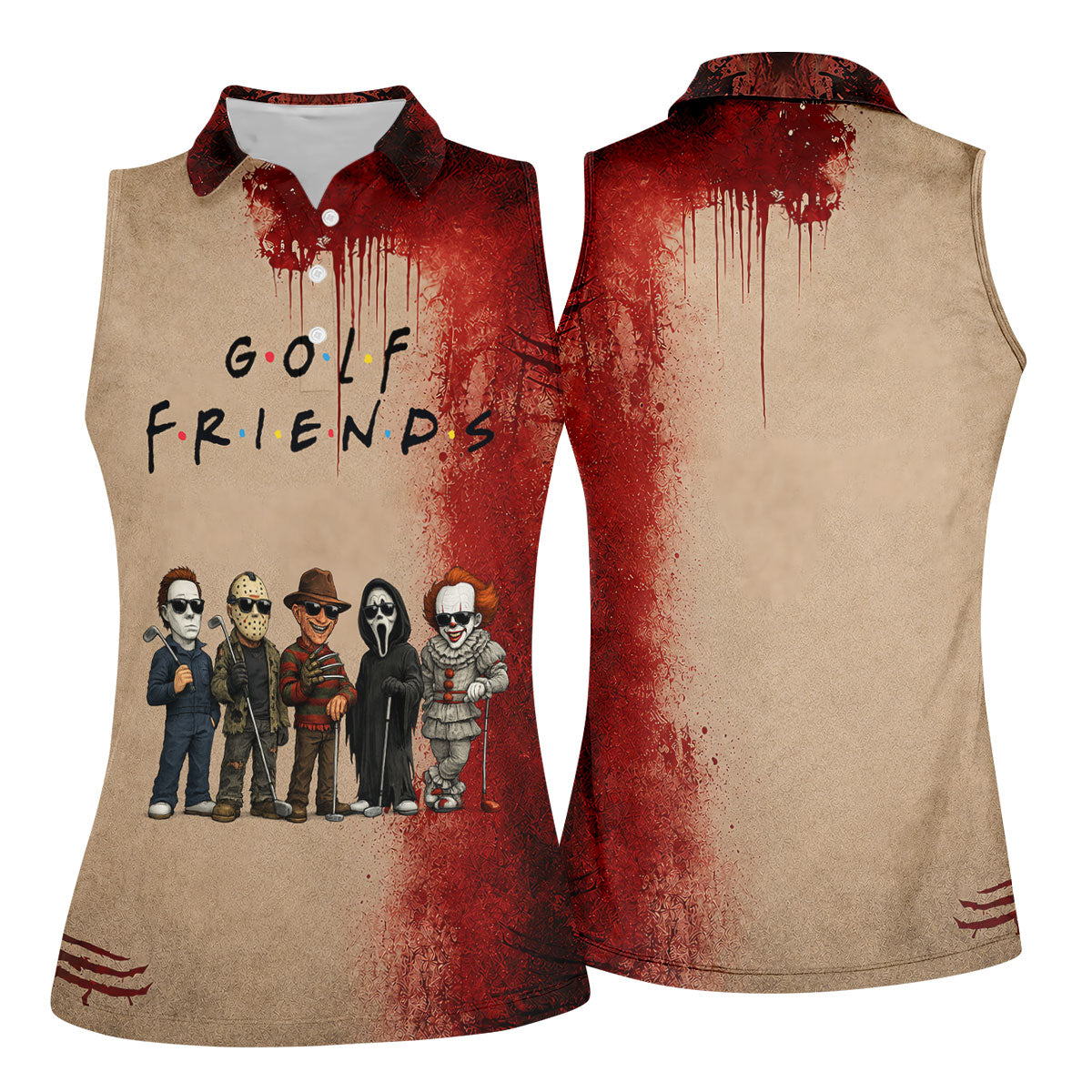 Golf Friends Horror Character Halloween Polo Shirt, Golf Shirts For Women, Ladies Golf Top