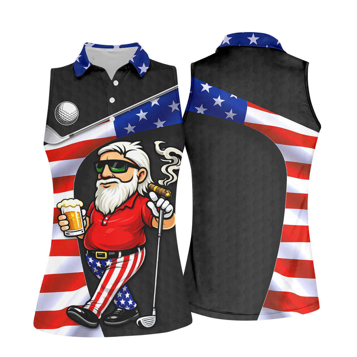 Golf And Beer Patriotic Man Golf Ball Pattern 4th Of July Black Golf Shirt, 250th Anniversary Women's Golf Tops