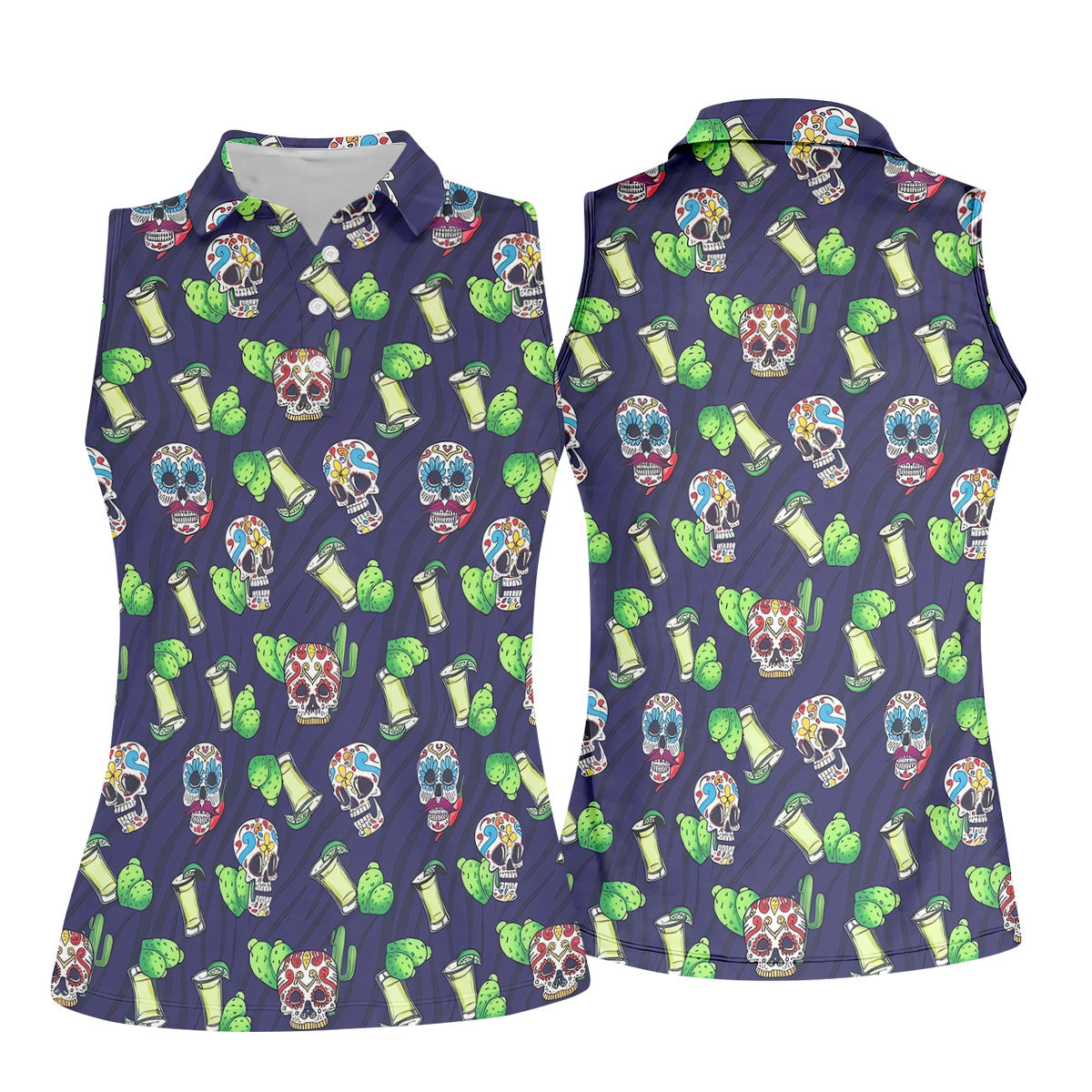 Day Of The Dead Sugar Skull Cactus Polo Shirt, Womens Golf Polo, Hawaiian Golf Shirt