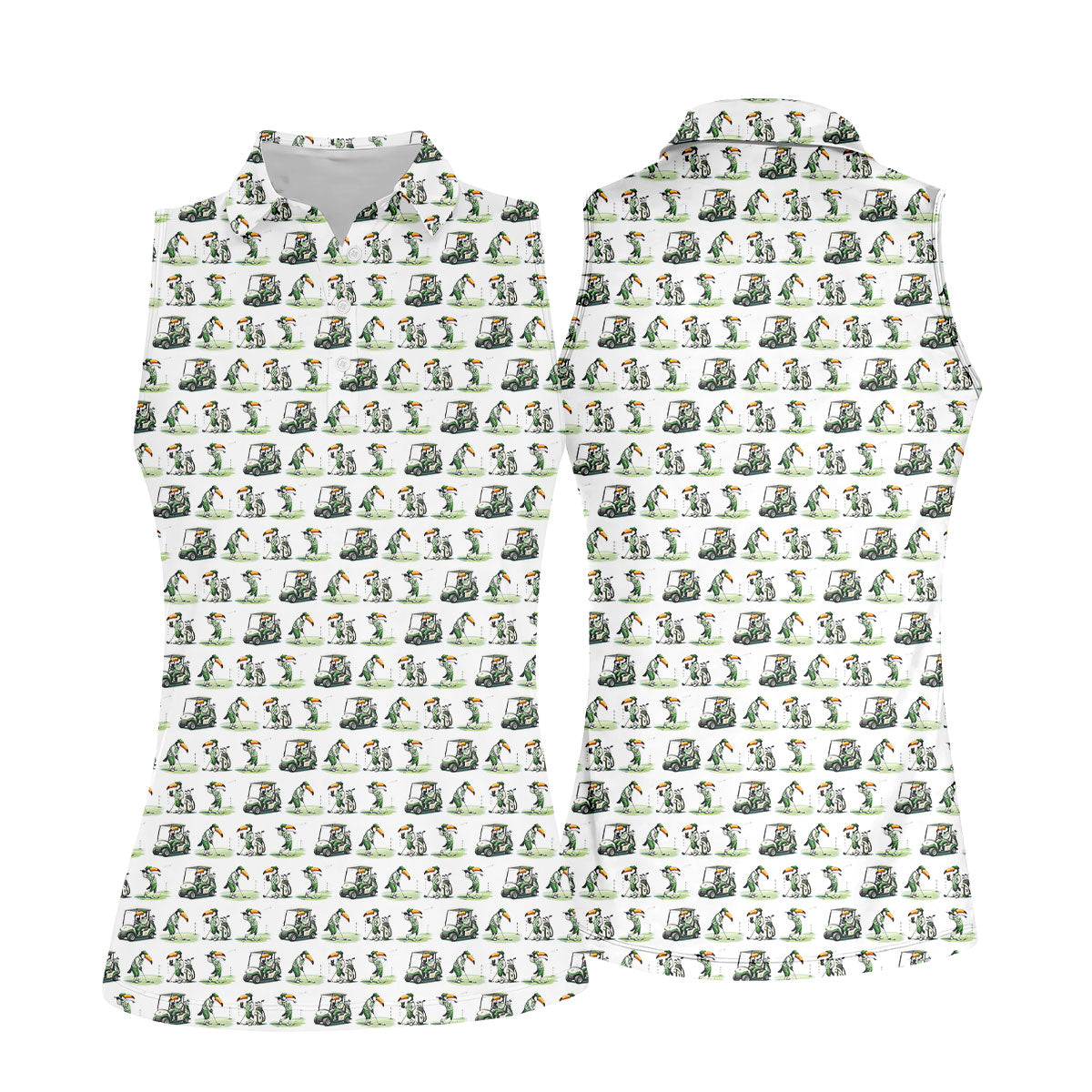 Funny Toucan Golf Pose White And Green Ladies Golf Tops, Fun Women's Golf Shirts, Golf Shirt For Women