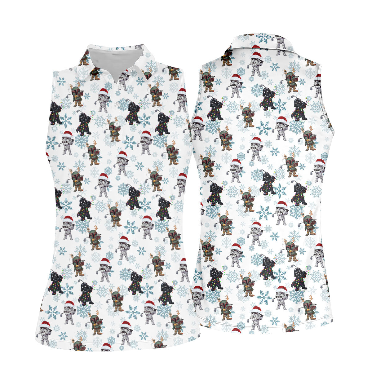 Christmas Space Characters Pattern Polo Shirt, Golf Shirts For Women, Women’s Golf Apparel