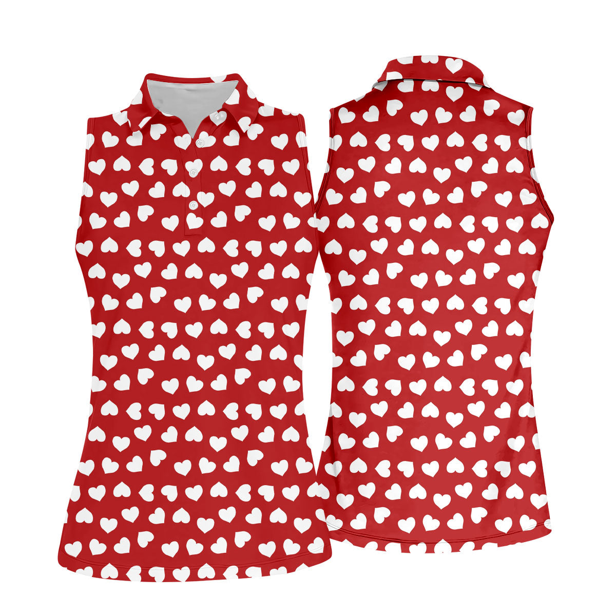 White And Red Heart Pattern Women's Golf Tops, Valentine Golf Gift, Ladies Golf Polos, Golf Gift For Ladies