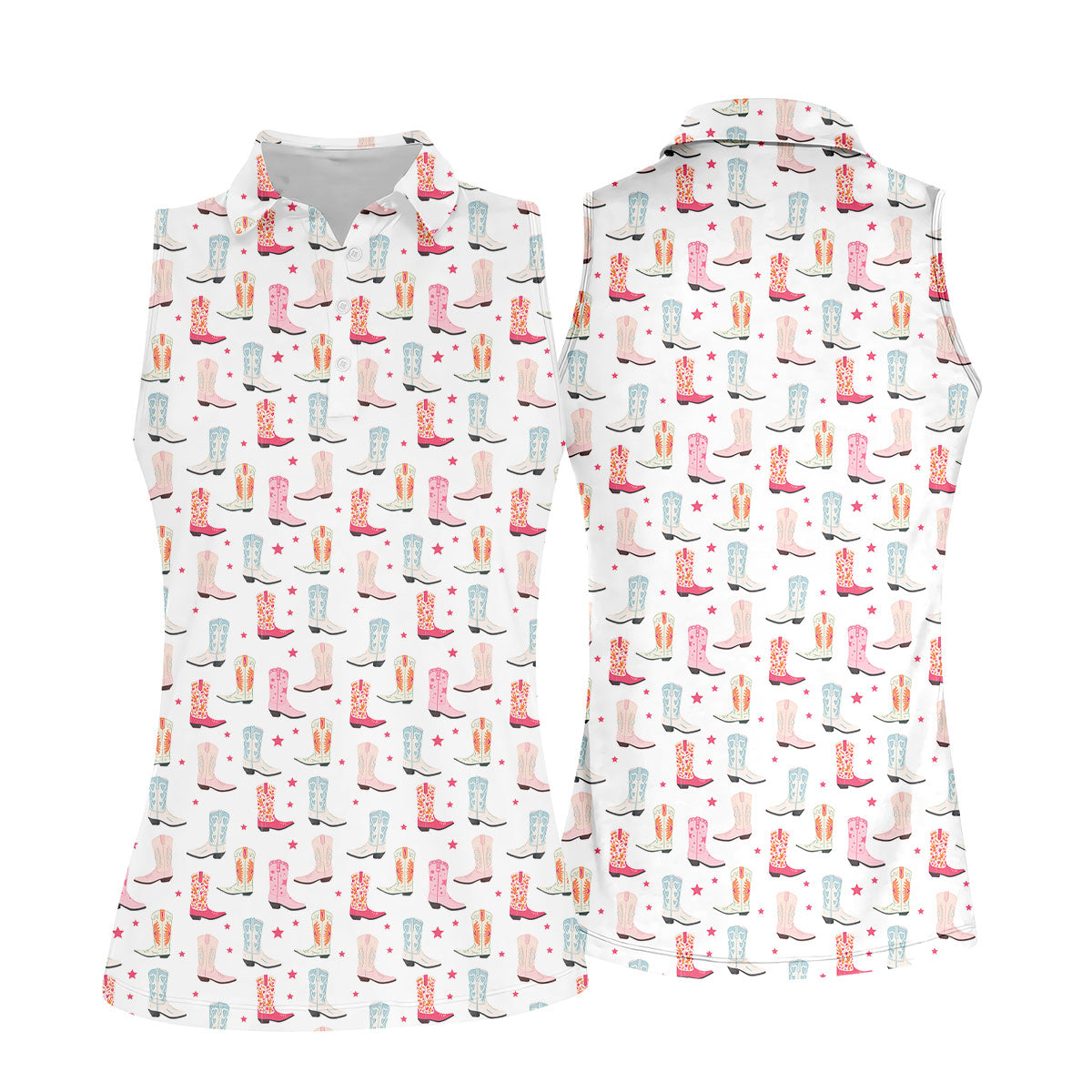 Western Boot Pattern Pastel Shades Retro Golf Shirt, Ladies Golf Polos, Golf Shirt For Women