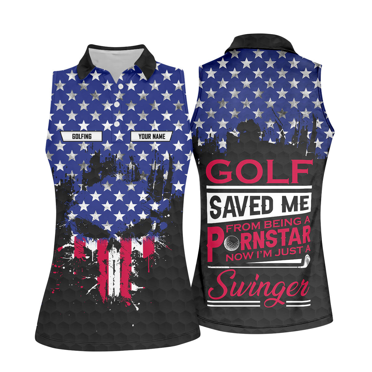 Golf Saved Me From Being A Pornstar Distressed American Flag Skull Golf Shirt, 250 Years Golf Shirt For Women