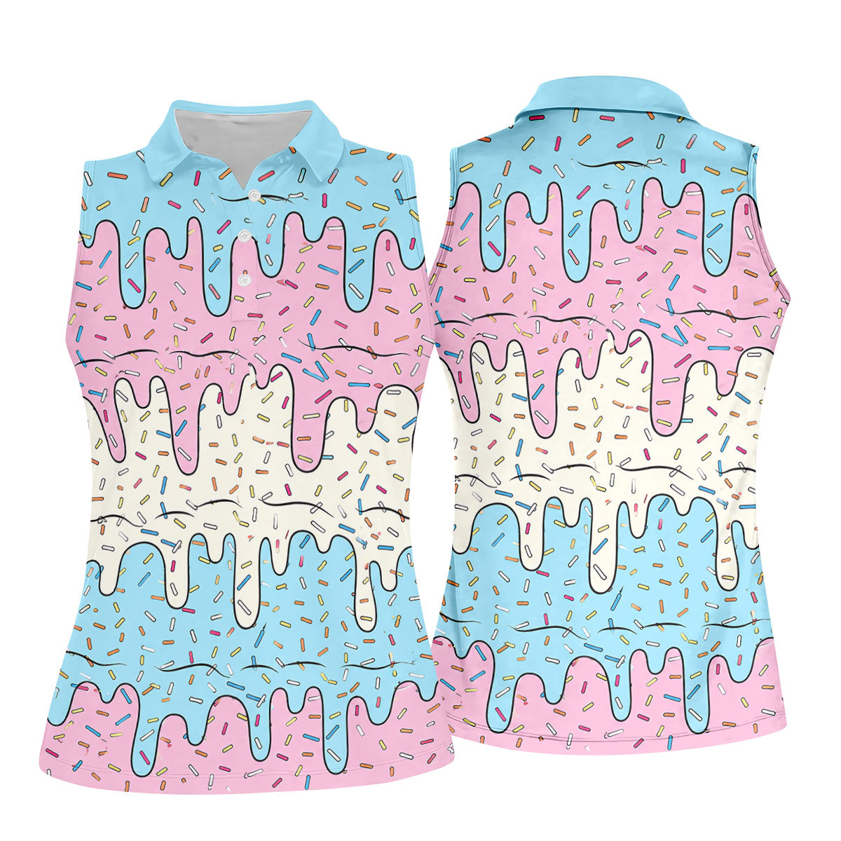 Ice Cream Drip Hawaiian Golf Shirt, Summer Sweets Women's Golf Tops, Ladies Golf Shirts