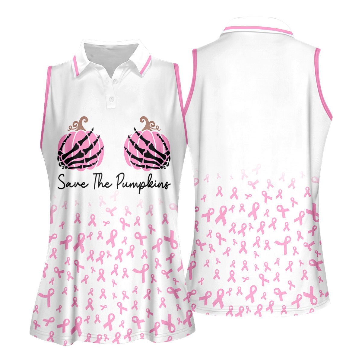 Save The Pumpkins Breast Cancer Polo Shirt, Golf Tops For Women, Women’s Golf Apparel