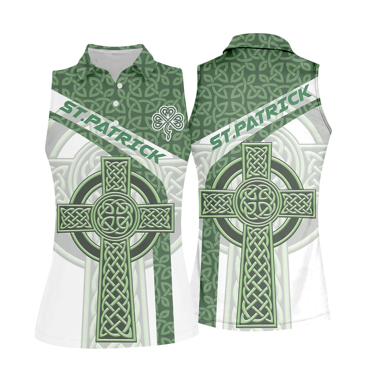 St Patrick's Day Celtic Knotwork Pattern Shamrock Golf Shirt, Women's Golf Tops, Ladies Golf Polos