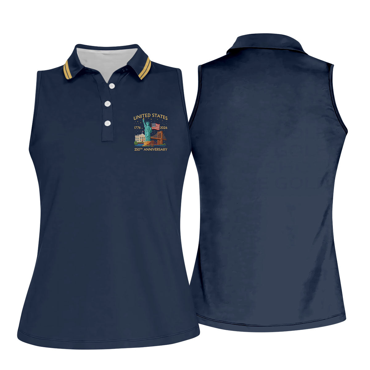 American Symbols Navy Patriotic Golf Shirt, US 250 Years 4th Of July Golf Shirt For Women