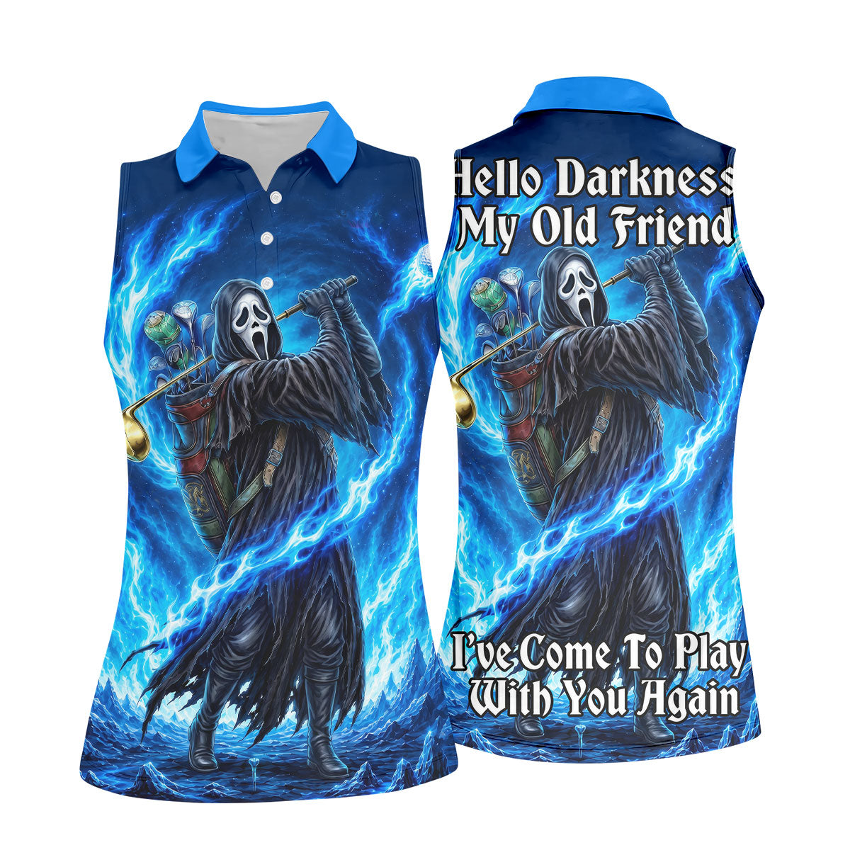 Hello Darkness Flame Horror Character Polo Shirt, Womens Golf Tops, Golf Polo For Women
