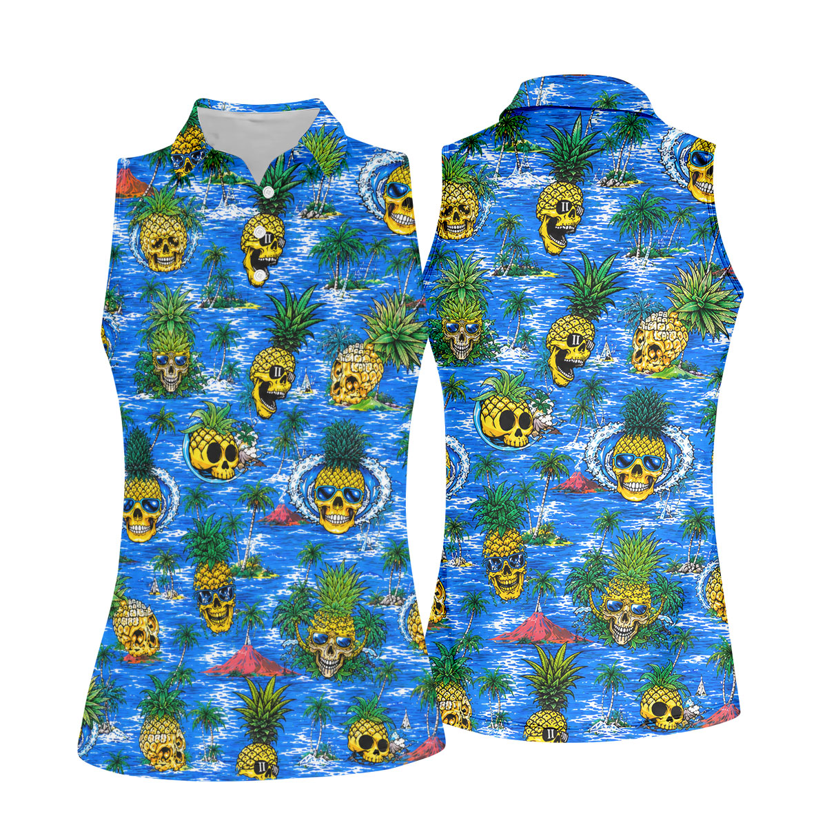 Pineapple Skull Island Ocean Hawaiian Golf Shirt, Hawaiian Golf Shirt, Golf Tops For Women