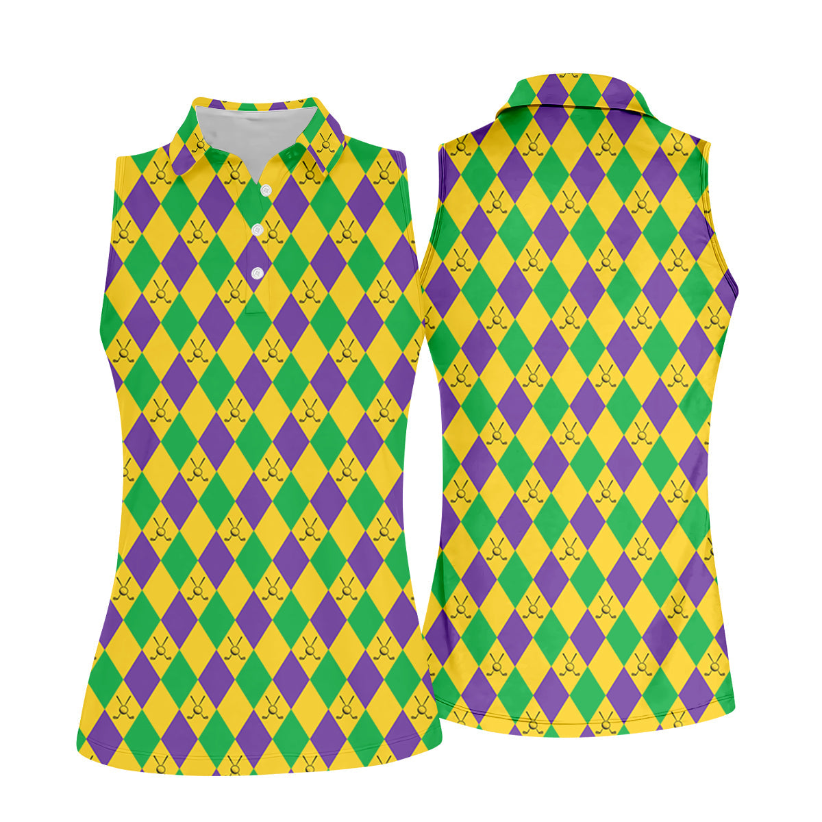 Green Gold Purple Argyle Pattern Mardi Gras Golf Shirt, Women's Golf Shirts, Ladies Golf Polos, Women's Polo Shirt