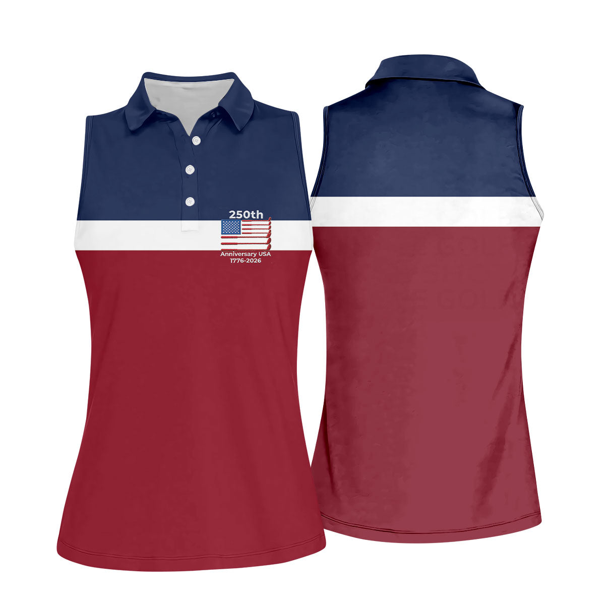 250th Anniversary USA 1776-2026 Red White Blue Ladies Golf Tops, 4th Of July Golf Shirt For Women