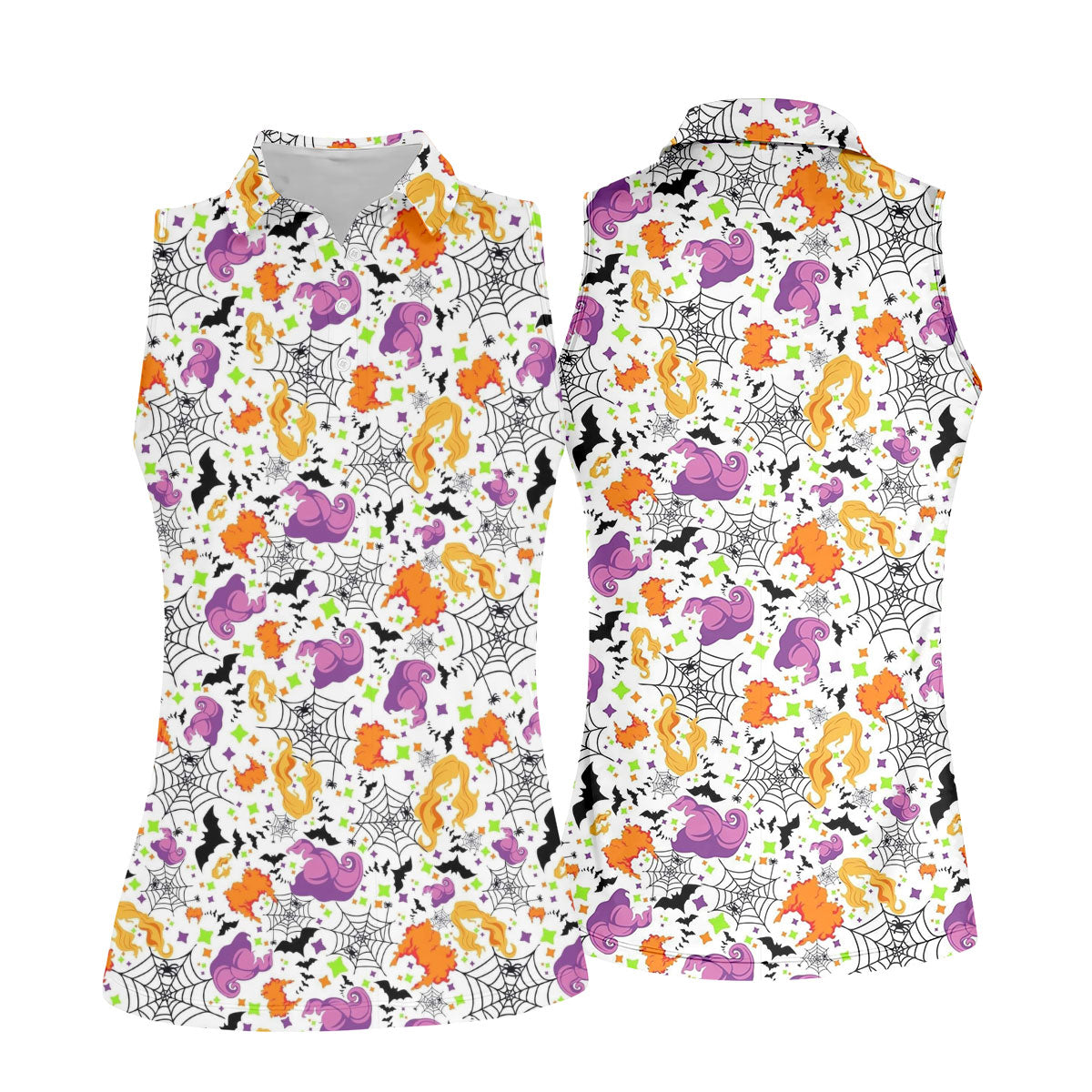 Halloween Witch Horror Character Pattern Polo Shirt, Women's Golf Tops, Ladies Golf Shirts