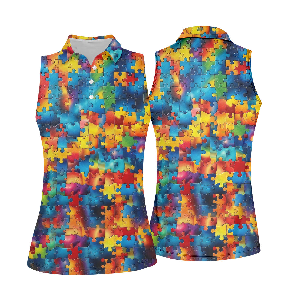 Autism Awareness Rainbow Gradient Puzzle Pattern Women's Golf Tops, Golf Shirt For Women, Ladies Golf Polos