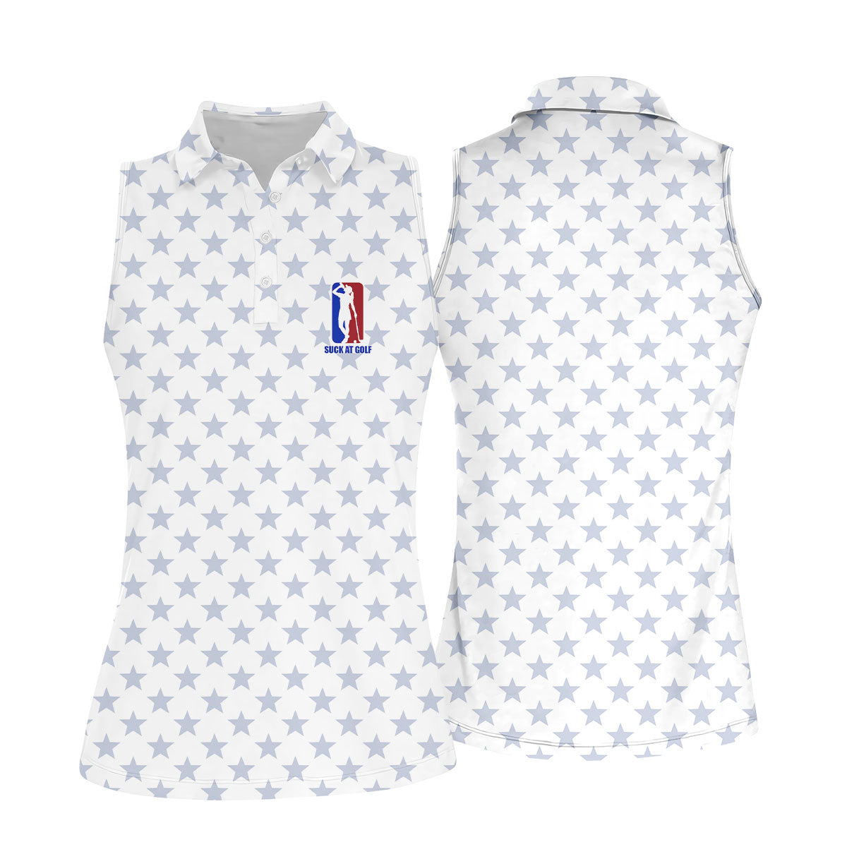 Suck At Golf Patriotic 4th Of July Stars Pattern White Golf Shirt, 250th Anniversary Golf Shirt For Women