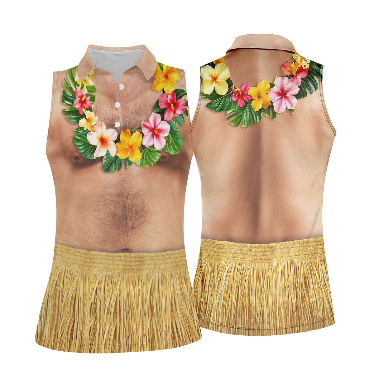 Floral Lei Tropical Theme Party Fun Women's Golf Shirts, Hawaiian Golf Shirt, Ladies Golf Polos