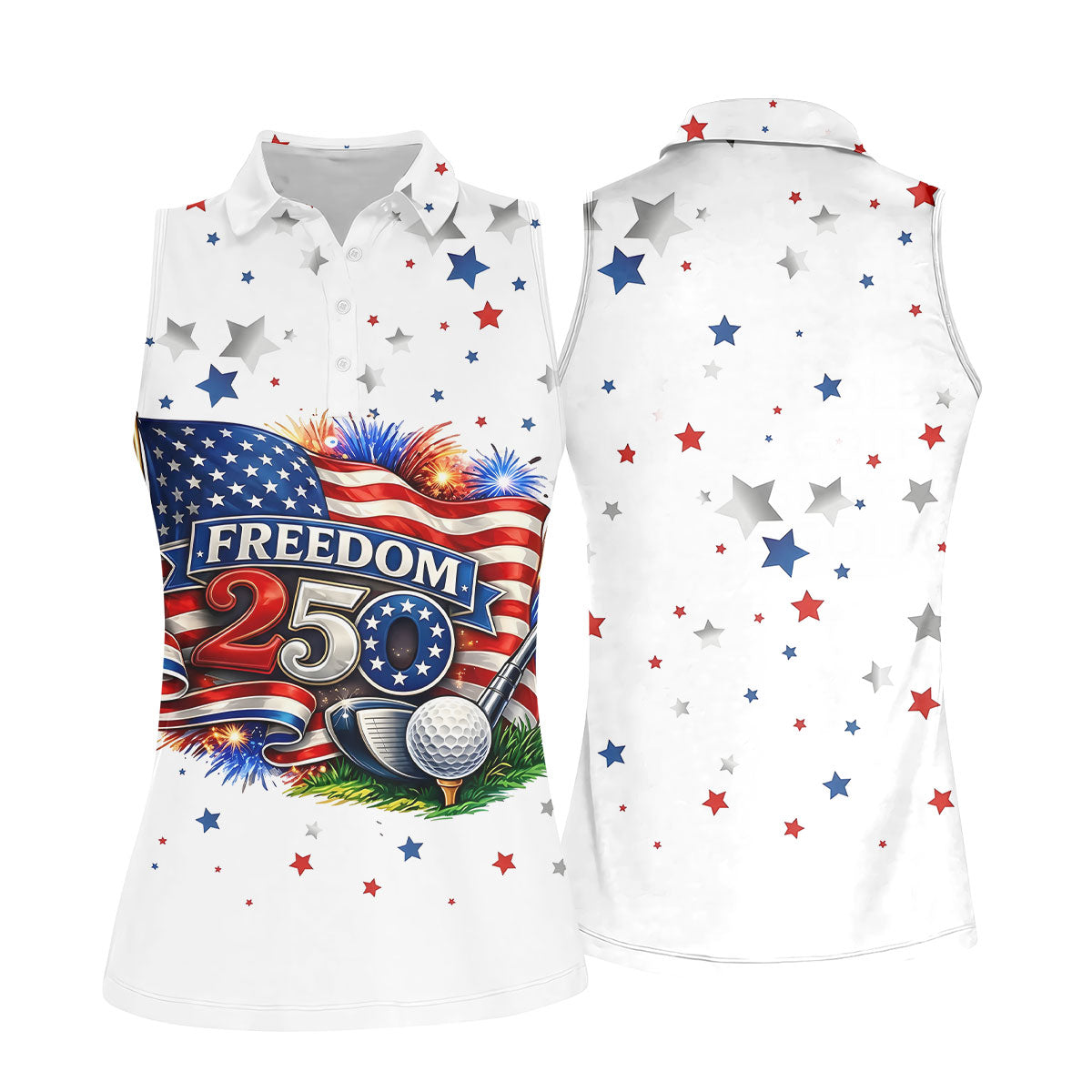 Freedom 250 Independence Celebration American Flag Golf Shirt, Patriotic 4th Of July Golf Shirt For Women